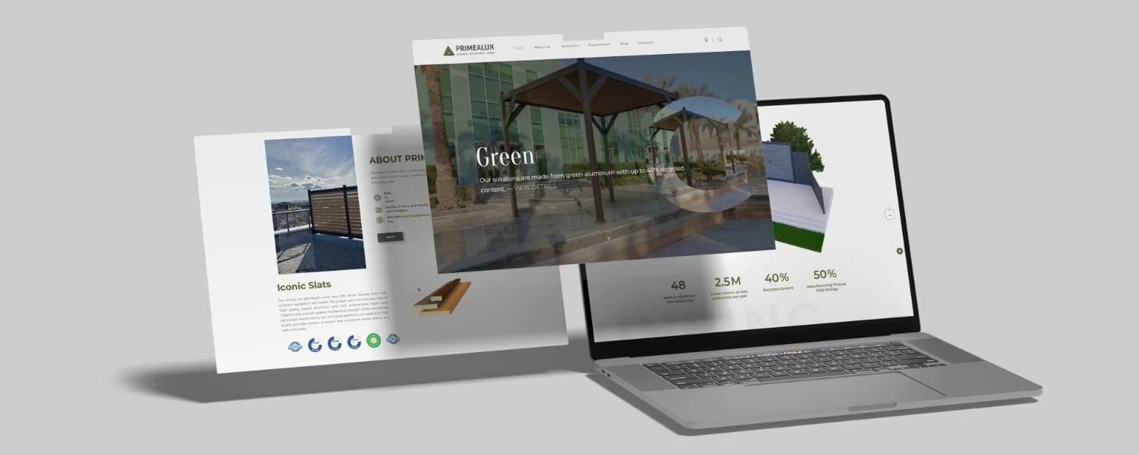 PrimeAlux architectural aluminum website shown across devices